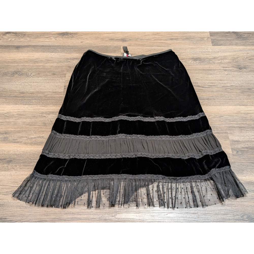 Polo Jeans Ralph Lauren Black Velvet Silk‎ Blend Tiered Midi Skirt XL Biker Ball